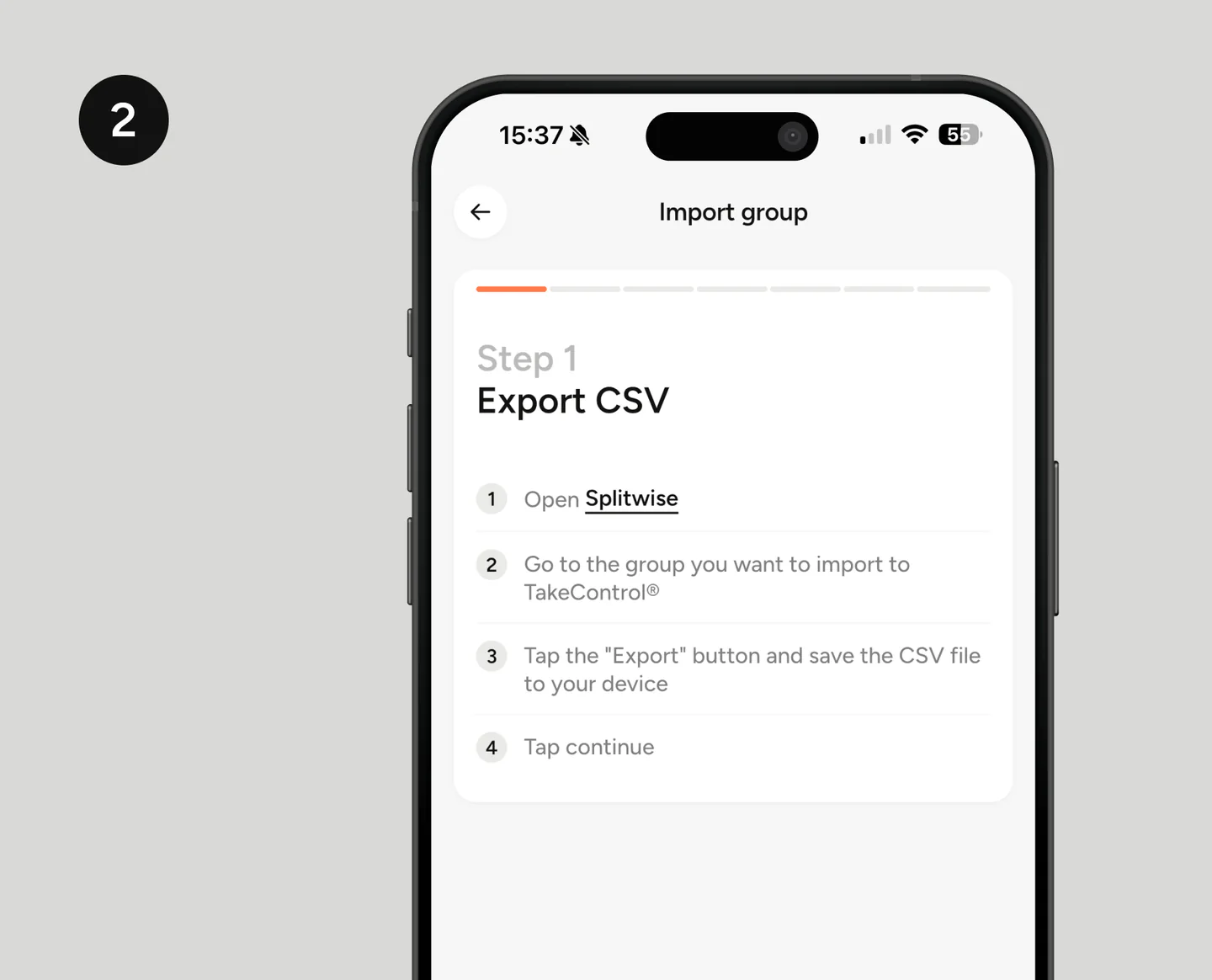 Etapa 2 da importação: instruções para exportar o grupo do Splitwise em CSV