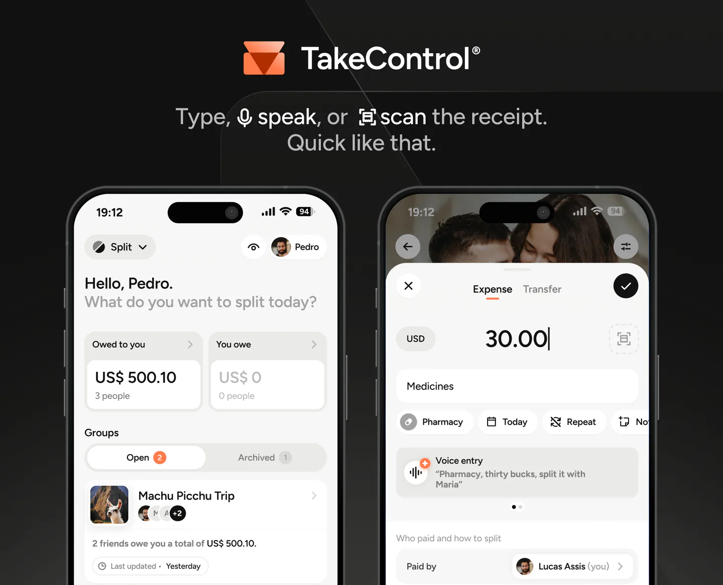 TakeControl-Ansichten zum Organisieren und Teilen von Ausgaben