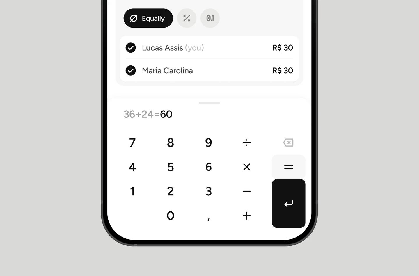 Calculator built into TakeControl's amount keyboard