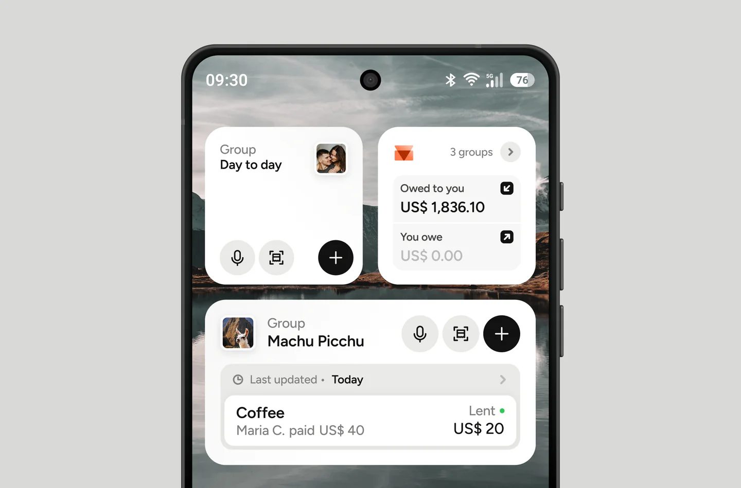 TakeControl widgets on a phone home screen