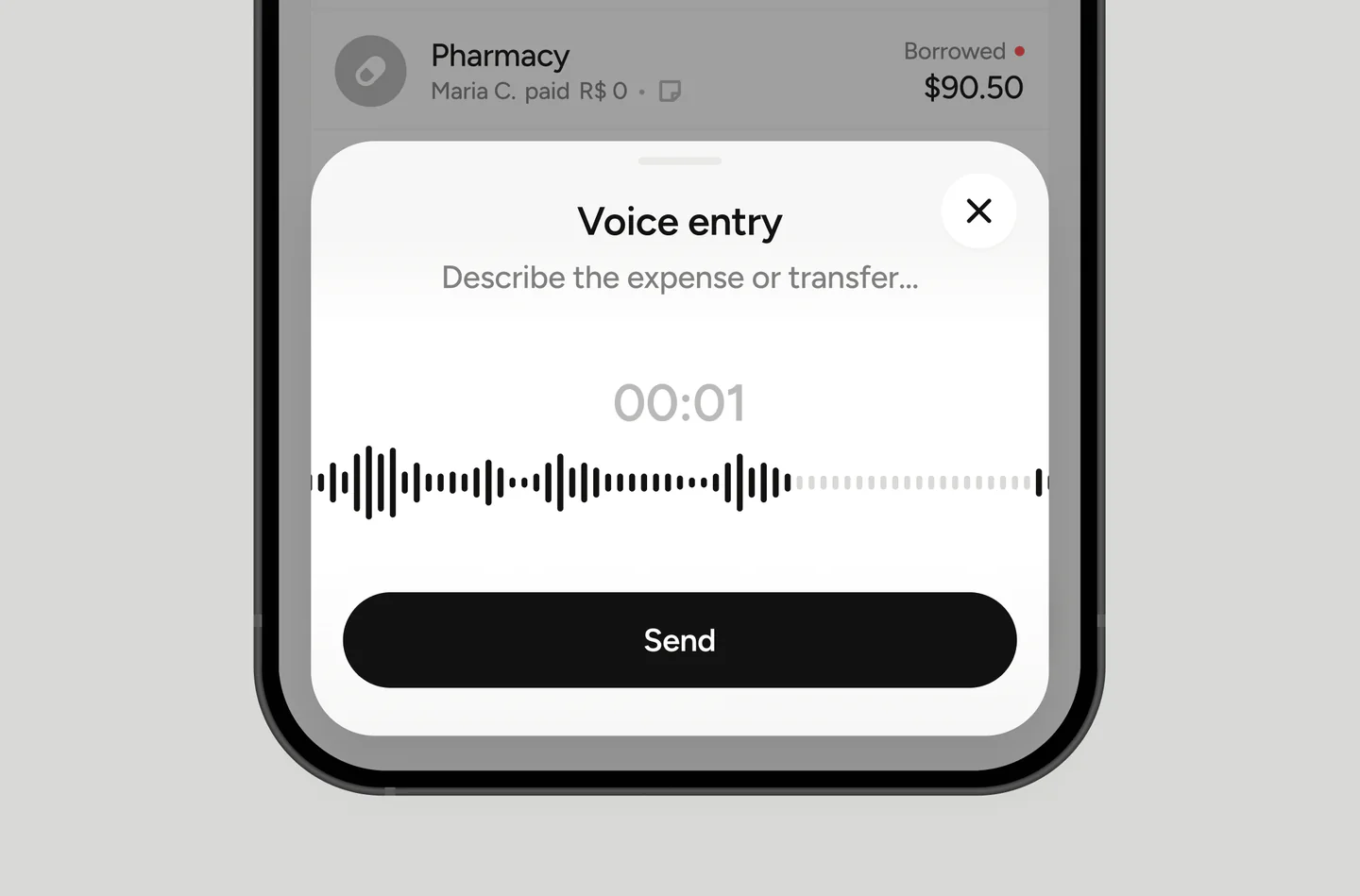 Registro de despesa de viagem por voz no TakeControl
